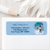 Happy kerstman & Birds Winter Scene Etiket (Insitu)