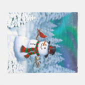 Happy kerstman & Birds Winter Scene Fleece Deken (Voorkant (Horizontaal))