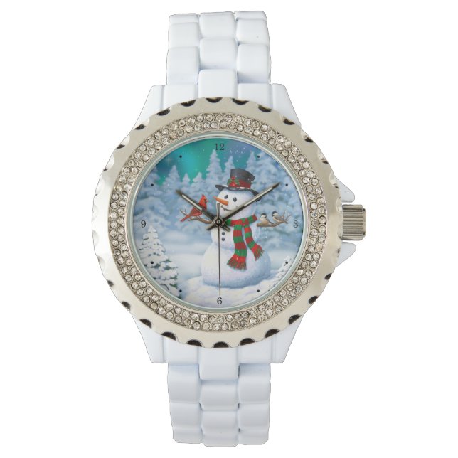 Happy kerstman & Birds Winter Scene Horloge (Voorkant)