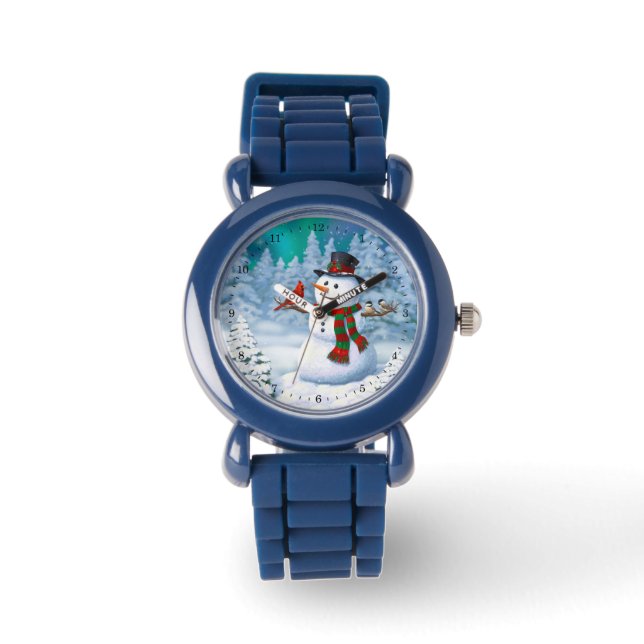 Happy kerstman & Birds Winter Scene Horloge (Voorkant)
