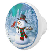 Happy kerstman & Birds Winter Scene Keramische Knop (Rechts)