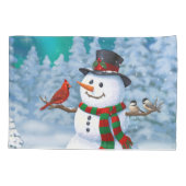 Happy kerstman & Birds Winter Scene Kussensloop (Achterkant-Links)