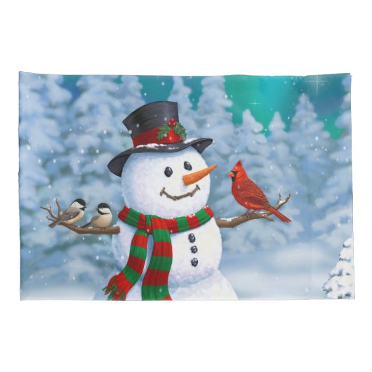 Happy kerstman & Birds Winter Scene Kussensloop (Achterkant-Rechts)