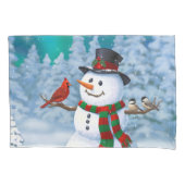 Happy kerstman & Birds Winter Scene Kussensloop (Voorkant-Links)