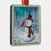 Happy kerstman & Birds Winter Scene Metalen Ornament (Rechts)