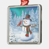 Happy kerstman & Birds Winter Scene Metalen Ornament (Links)