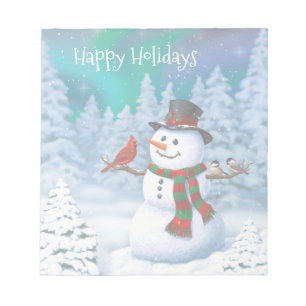 Happy kerstman & Birds Winter Scene Notitieblok