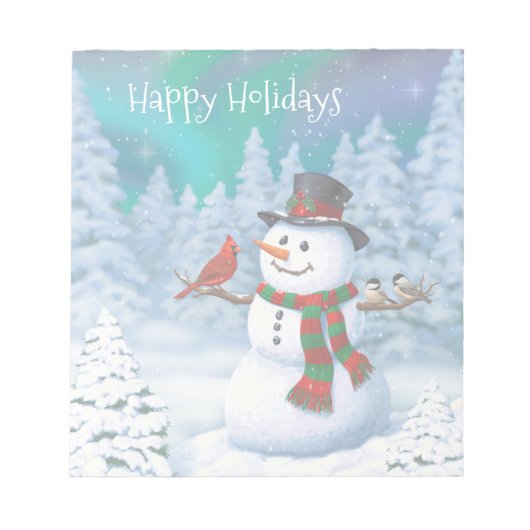 Happy kerstman & Birds Winter Scene Notitieblok (Voorkant)