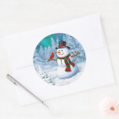 Happy kerstman & Birds Winter Scene Ronde Sticker (Envelop)