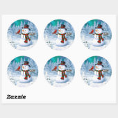 Happy kerstman & Birds Winter Scene Ronde Sticker (Vel)