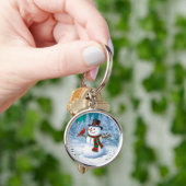 Happy kerstman & Birds Winter Scene Sleutelhanger (Hand)
