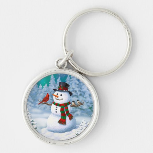 Happy kerstman & Birds Winter Scene Sleutelhanger (Voorkant)