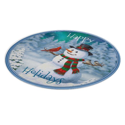 Happy kerstman & Birds Winter Scene Snijplank (Hoek)