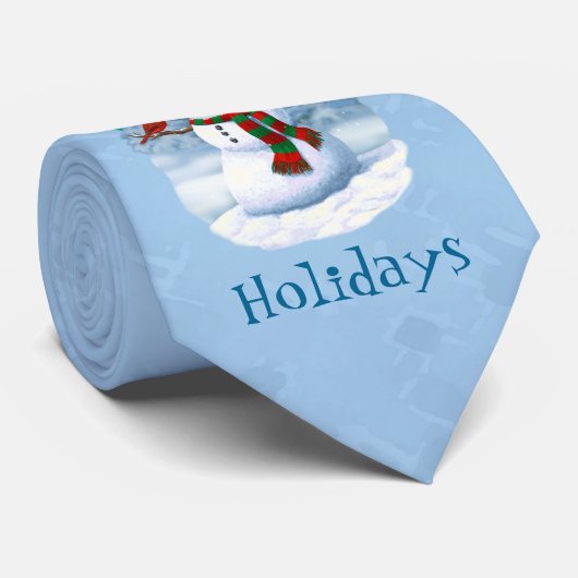 Happy kerstman & Birds Winter Scene Stropdas (Opgerold)