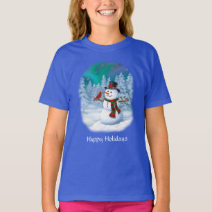 Happy kerstman & Birds Winter Scene T-shirt