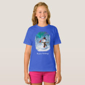 Happy kerstman & Birds Winter Scene T-shirt (Voorkant volledig)
