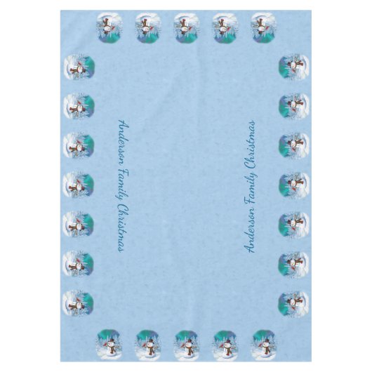 Happy kerstman & Birds Winter Scene Tafelkleed (Voorkant)