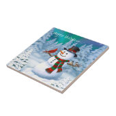 Happy kerstman & Birds Winter Scene Tegeltje (Zijkant)