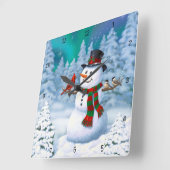 Happy kerstman & Birds Winter Scene Vierkante Klok (Hoek)
