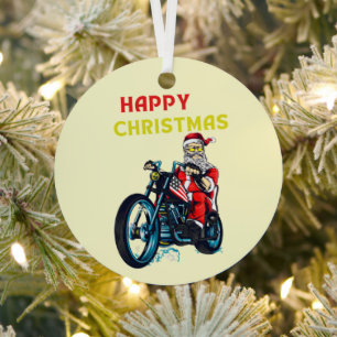 Happy Kerstman  Santa Biker Metalen Ornament