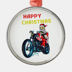 Happy Kerstman Santa Biker Metalen Ornament