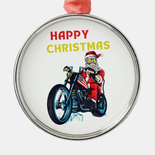 Happy Kerstman  Santa Biker Metalen Ornament (Voorkant)