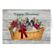 Happy Kerstmis Boston Terrier Dog in mandje (Voorkant Horizontaal)