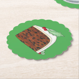 Happy Kerstmis Britse Cake Slice Homemade Kartonnen Onderzetters