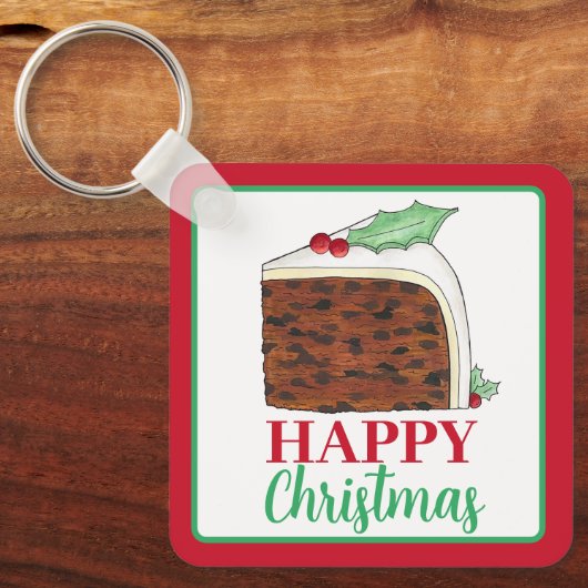 Happy Kerstmis Britse Cake Slice Homemade Sleutelhanger (Voorkant)