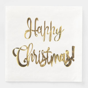 Happy Kerstmis Elegant Chic White en Gold Text Servet