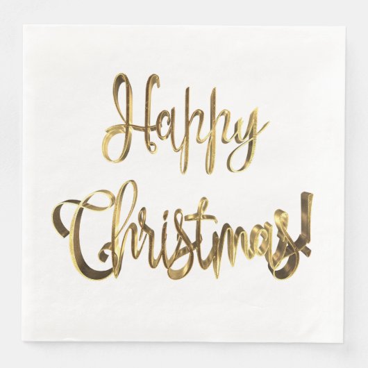 Happy Kerstmis Elegant Chic White en Gold Text Servet (Voorkant)