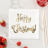 Happy Kerstmis Elegant Chic White en Gold Text Servet (Insitu)