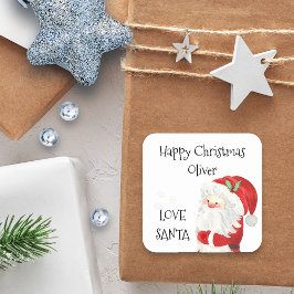Happy Kerstmis Kinder Name Love Santa Vierkante Sticker