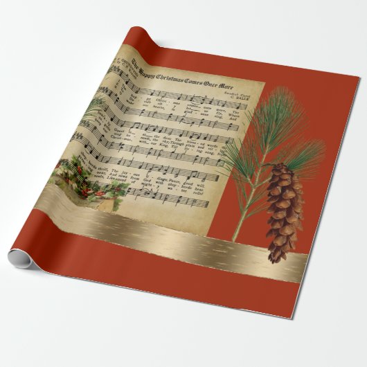 Happy Kerstmis  muziek met Pine Boughs Cadeaupapier (Uitgerold)