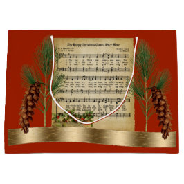 Happy Kerstmis  muziek met Pine Boughs Groot Cadeauzakje