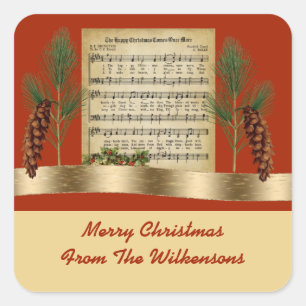 Happy Kerstmis  muziek met Pine Boughs Vierkante Sticker
