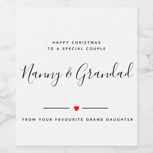 Happy kerstmis Nanny & Grandad Wijn Etiket (Enkel label)