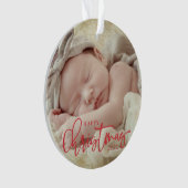 Happy Kerstmis Simple Script Custom Baby Photo Ornament (voorkant)