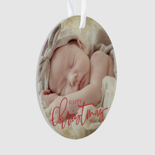 Happy Kerstmis Simple Script Custom Baby Photo Ornament (voorkant)