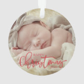 Happy Kerstmis Simple Script Custom Baby Photo Ornament (achterkant)