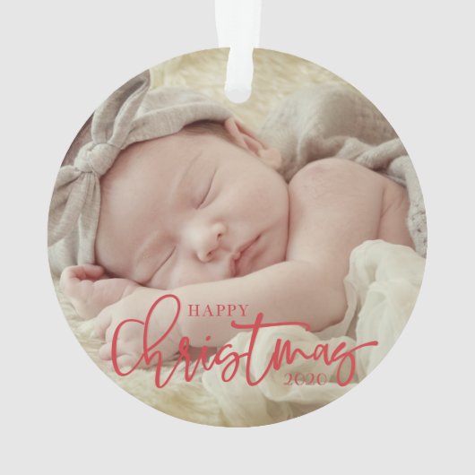 Happy Kerstmis Simple Script Custom Baby Photo Ornament (achterkant)