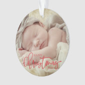 Happy Kerstmis Simple Script Custom Baby Photo Ornament (voorkant)