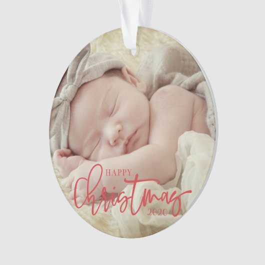 Happy Kerstmis Simple Script Custom Baby Photo Ornament (voorkant)