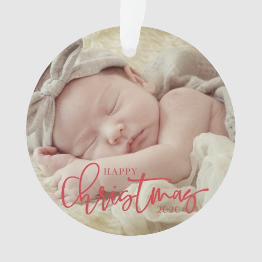 Happy Kerstmis Simple Script Custom Baby Photo Ornament (voorkant)