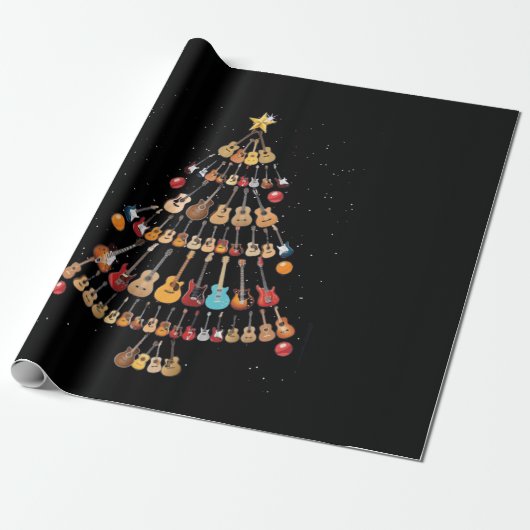 Happy Kerstmis|Ukulele Instrument kerstboom Cadeaupapier (Uitgerold)