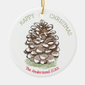 Happy Kerstpine Cone op maat Keramisch Ornament (Voorkant)