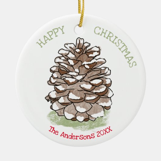 Happy Kerstpine Cone op maat Keramisch Ornament (Voorkant)