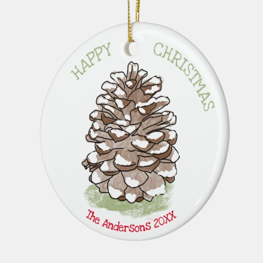 Happy Kerstpine Cone op maat Keramisch Ornament (Links)