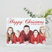 Happy KerstRed Elegant Cursive Script Foto Feestdagenkaart (Staand voorkant)