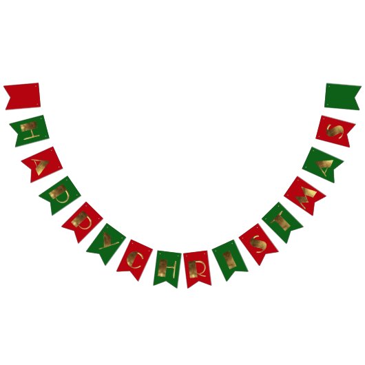 Happy KerstRed Green Golden Text Typografie Vlaggetjes (Alle)